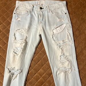 Current/Elliott Distressed light Straight Leg Jeans 25